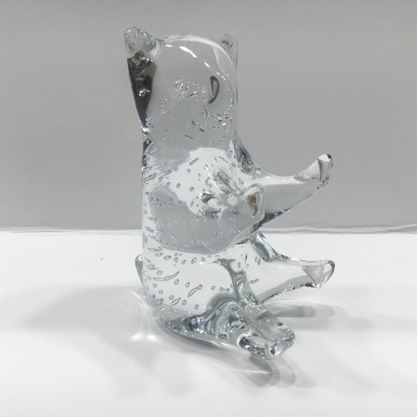 FM KONSTGLAS Glass Bear Paperweight  - [Size- 4"x 3" x 2", Color- Clear, Teddy Swedish Ronneby Sweden Vintage]