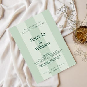 Ensemble d'invitations de mariage olive et vert clair – Modèles modifiables | Inclut une invitation, une carte de détails et une carte postale RSVP | Téléchargement numérique