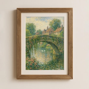 English Countryside Wall Art Cotswold Village Painting Floral Landscape Print Rustic Scene Digital Download Art Printable English Wall Decor