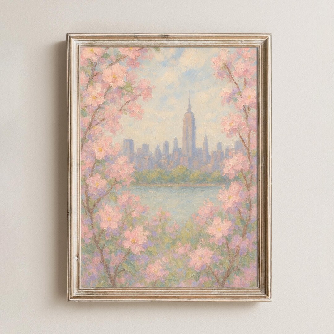 NYC Spring Cherry Blossoms Art Print, Empire State Building (digital ...
