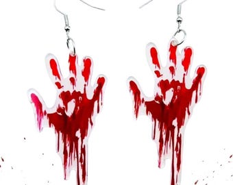 Horror Bloody Handprint Dangle Earrings – Spooky Halloween Jewelry