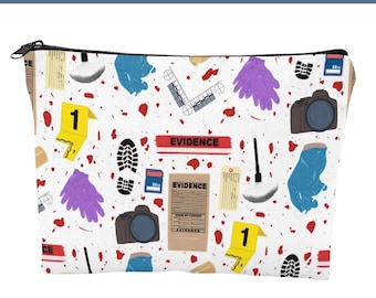 Crime Scene Themed Pouch – Forensic Pattern Zipper Bag, Evidence Bag, CSI Gift