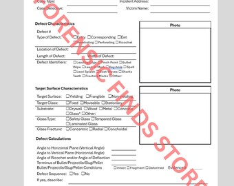 Bullet Defect Documentation Form | Printable PDF Word Form | Instant Download