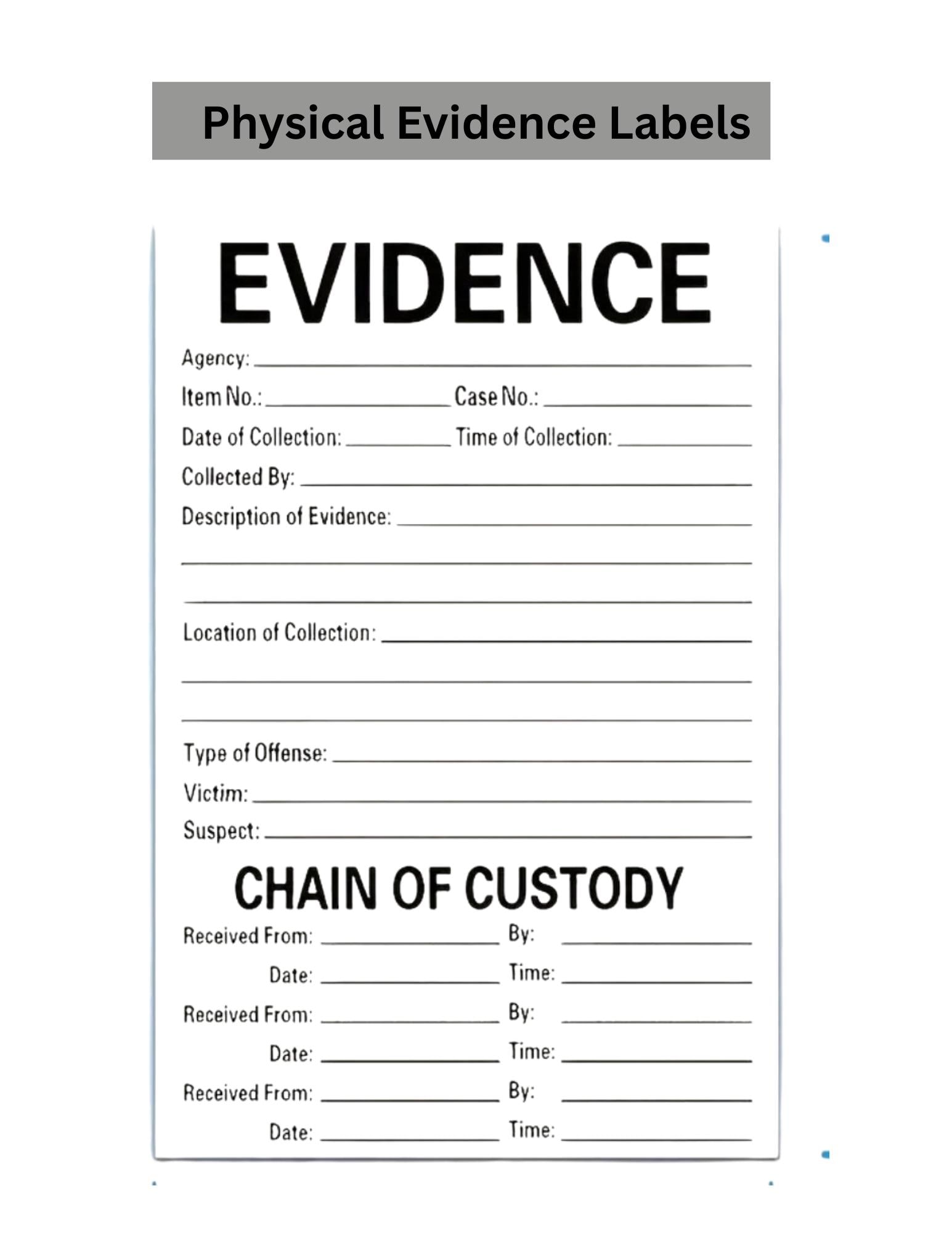 Physical Evidence Labels | Chain of Custody Stickers for Forensic ...