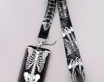 Anatomical Skeleton Lanyard with ID Holder | Gothic Medical Badge Strap