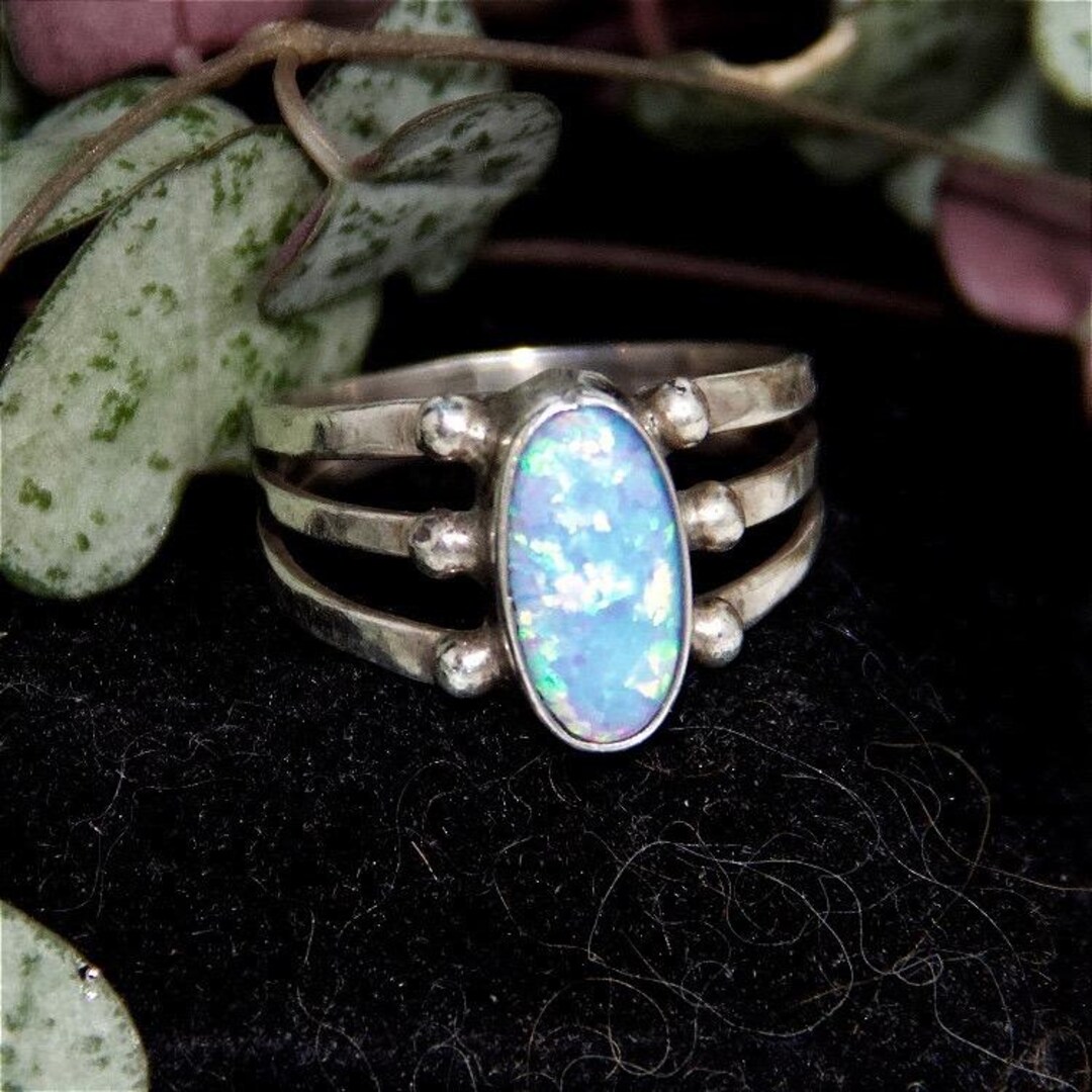 Split Rin G RB Sterling Silver Blue Lab Opal Triple Split Shank Ring Size 7 ...