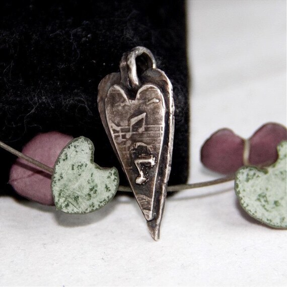 Handmade .999 Fine Silver Music Note Heart Pendant Artisan Musical Jewelry