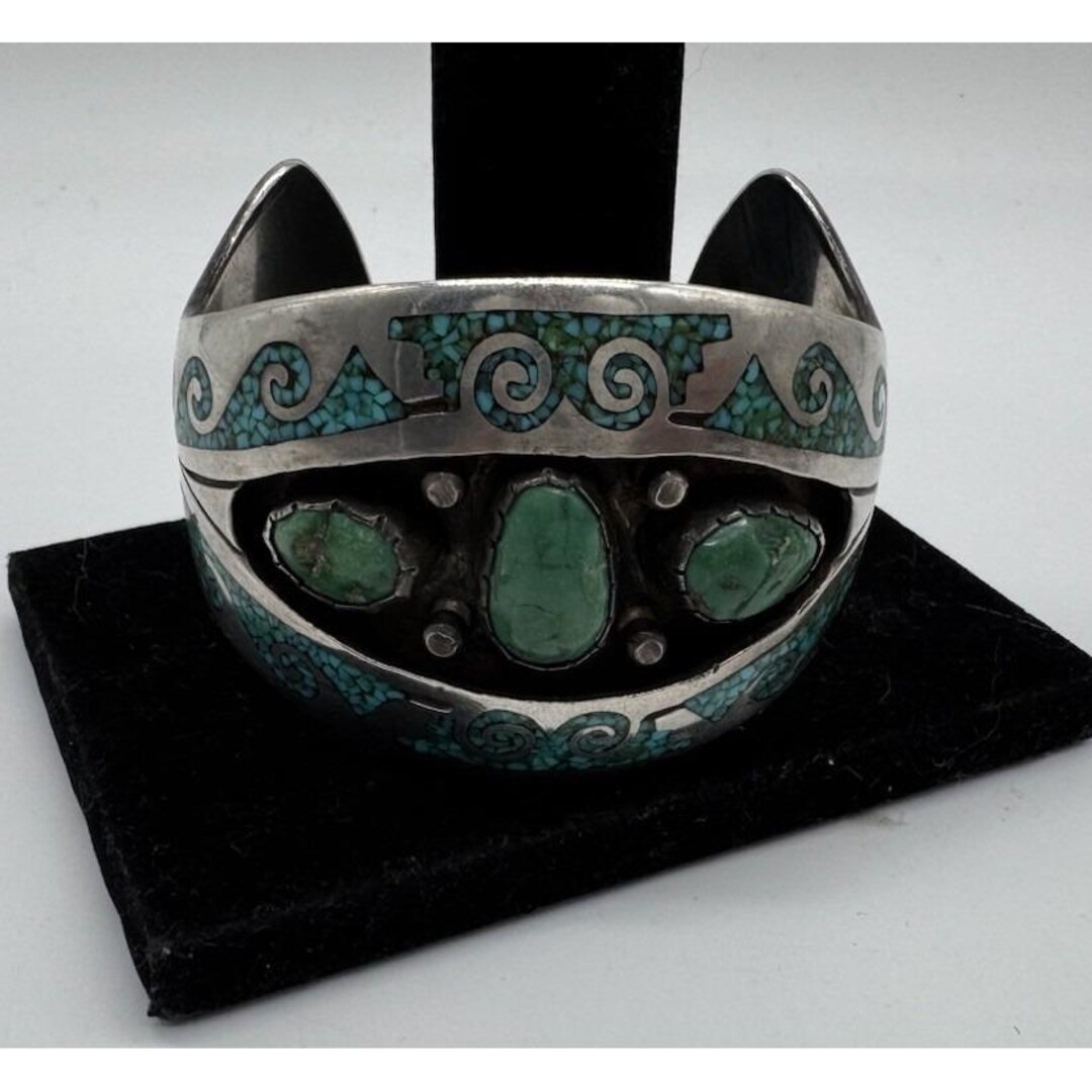 Vintage Charlie Singer Navajo Sterling Silver Turquoise Coral Chip
