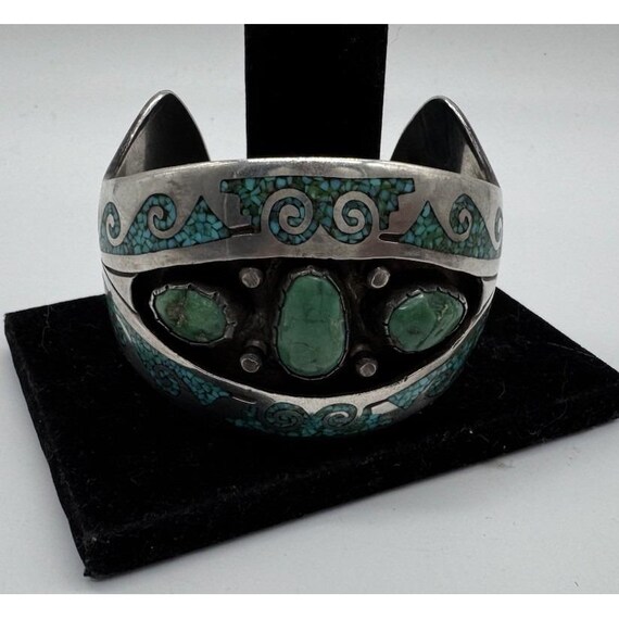Vintage Charlie Singer Navajo Sterling Silver Turquoise Coral Chip