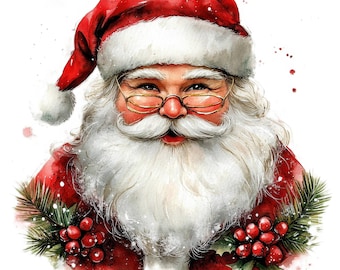 10 Christmas Santa Claus Clipart, Junk Journal, Digital Paper Craft, Printable Watercolor Clipart, Digital Download, 10 High Quality JPG
