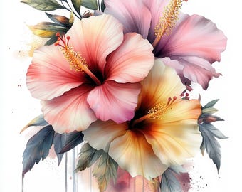 10 imágenes prediseñadas de flores coloridas, imágenes prediseñadas de acuarela, descarga digital, flores abstractas, manualidades digitales de papel, diario basura, archivos JPG de alta calidad