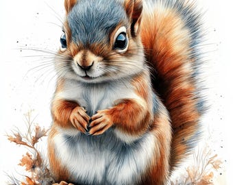 10 Watercolor Squirrels Clipart, 10 High Quality JPGs, Digital Download, Scrapbooking, Cute Squirrels Clipart, Card Making, Journaling