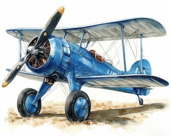 10 imágenes prediseñadas de aviones antiguos, 10 archivos JPG de alta calidad, descarga digital, manualidades de papel, diario basura, avión antiguo, imágenes prediseñadas de acuarela imprimibles