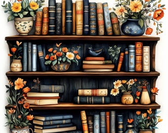 10 Floral Bookshelf Clipart, Floral Book Shelf, Junk Journal, Paper Craft, Watercolor Clipart, High Quality JPGs, Digital Download