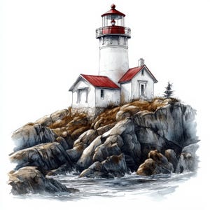 10 Lighthouse Clipart, Printable Watercolor Clipart, Scrapbooking, Paper Craft, High Quality JPGs, Digital Download, Junk Journals, Island