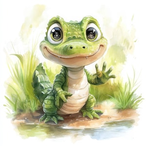 10 Cute Crocodile Clipart, Junk Journals, Paper Craft, Digital Download, Printable Watercolor Clipart, Alligator Baby art, High Quality JPGs