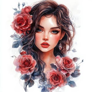 10 Abstract Floral Woman Clipart, High Quality JPGs, Printable Watercolor Clipart, Flowers Head, Digital Download, Paper Craft