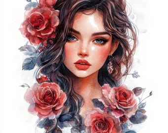 10 Abstrakt Frau Clipart, hochwertige JPGs, druckbare Aquarell Clipart, Blumen Kopf, digitaler Download, Papier Handwerk