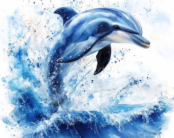 10 imágenes prediseñadas de delfines jugando, delfín feliz, imágenes prediseñadas de acuarela imprimibles, descarga digital, archivos JPG de alta calidad, imágenes prediseñadas de delfines, manualidades de papel