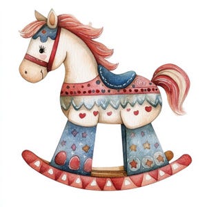 10 Christmas Rocking Horse Clipart, Rocking Horse, Junk Journals, Printable Watercolor Clipart, High Quality JPGs, Digital Download