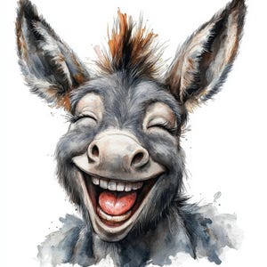 10 Happy Donkey Clipart, Junk Journals, High Quality JPGs, Digital Download,  Funny Donkey Clipart, Watercolor Clipart, Digital Paper Craft