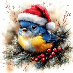 10 cliparts mésange bleue en bonnet de Noel, 10 fichiers JPG de haute qualité, téléchargement numérique, clipart aquarelle imprimable, journal indésirable, créations numériques en papier
