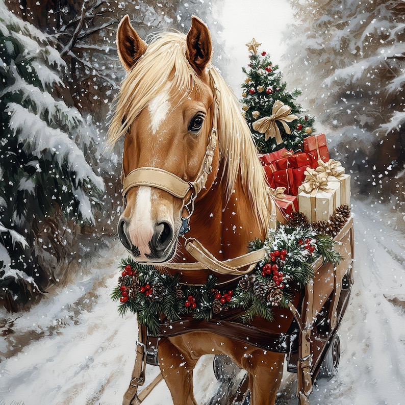 10 Watercolor Christmas Horses Clipart, 10 High Quality Jpgs, Digital ...