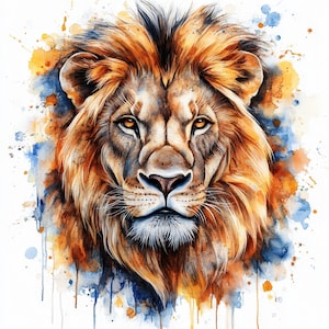 13 Lion Clipart, 13 High Quality JPGs, Digital Download, Watercolor Lion, Printable Watercolor Clipart, Digital Paper Craft, Scrapbooking
