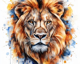 13 Lion Clipart, 13 High Quality JPGs, Digital Download, Watercolor Lion, Printable Watercolor Clipart, Digital Paper Craft, Scrapbooking