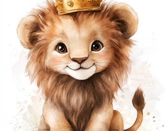 10 Watercolor Lion Clip Art, Cute Baby Animals, Printable Images, Baby Animal Digital Download, Cute Paper Crafts Set, High-Quality JPGs