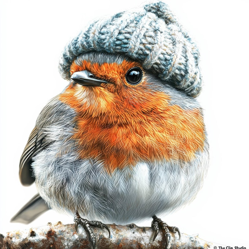 10 Wool Hat Robin Bird Clipart, Christmas Robin, Junk Journal, Digital ...