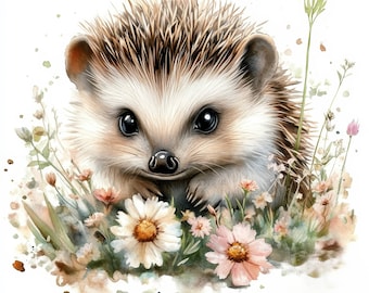 10 Cute Baby Hedgehog in Grass Clipart, Junk Journals, Paper Craft, Printable Watercolor Clipart, High Quality JPG, Instant Digital Download