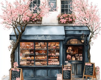 13 Cafe in Spring Clipart, 13 High Quality JPGs, Digital Download, Paris Cafe Clipart, Watercolor Clipart, Paper Craft, Junk Journals