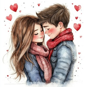 12 Love Couple Clipart, Romantic Teens, Paper Craft, Lovers, Junk Journal, Watercolor Clipart, Digital Download, 12 High Quality JPG