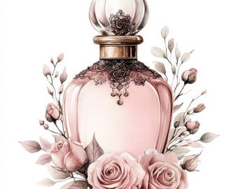 18 Perfume Bottle Clipart, Printable Watercolor Clipart, Floral Parfume Bottle, Digital Download, High Quality JPGs, Paper Craft