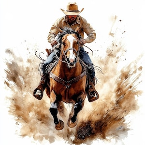 10 Western Cowboy With Horse Clipart, Printable Watercolor Clipart, Paper Craft, Junk Journals, Digital Download, High Quality JPGs