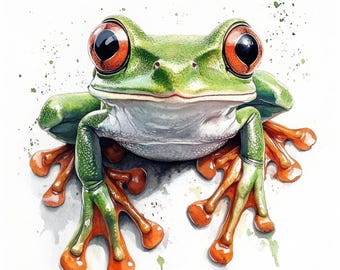 15 Frog Clipart, Printable Watercolor Clipart, High Quality JPGs, Junk Journals, Frog Clipart Bundle, Digital Download, Paper Craft