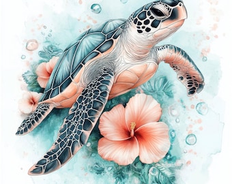 24 Marine Turtle Clipart, Printable Watercolor Clipart, Junk Journals, Sea Turtle, Digital Download, High Quality JPGs, Paper Craft