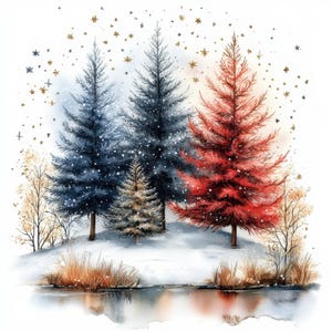 10 cliparts d&#39;arbres de Noël, créations en papier, journal indésirable, paysage de Noël, clipart aquarelle, téléchargement numérique, 10 JPG haute qualité