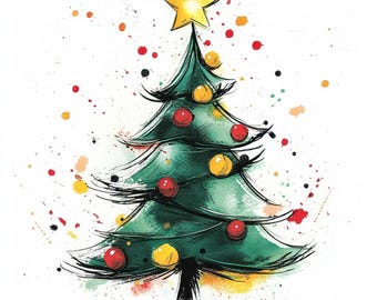 15 Christmas Tree Clipart, Line Art Christmas Tree, High Quality JPGs, Printable Watercolor Clipart, Paper Craft, Digital Download