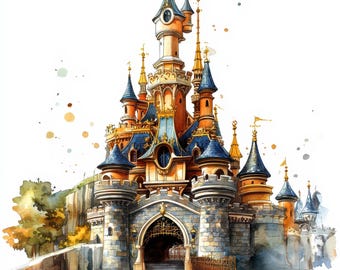 30 cliparts château aquarelle, clipart aquarelle imprimable, créations en papier, fichiers JPG de haute qualité, beau château, château de fées, téléchargement numérique