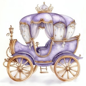 10 Fairytale Carriage Clipart, Paper Craft, Purple Princess Carriage Art, Printable Watercolor Clipart, High Quality JPGs, Digital Download