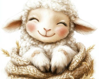 10 Cute Lamb Clipart, Watercolor Sheep Clipart, Watercolor Clipart, Paper Crafts, Junk Journal, 10 High Quality JPGs, Digital Download