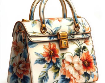 10 Watercolor Floral Handbag Clipart, 10 High Quality JPGs, Digital Download, Floral Clutch, Floral Purse, Paper Crafts, Digital Clipart