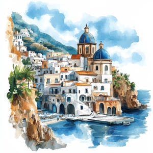 10 Amalfi Coast Clipart, Digital Download, Printable Watercolor Clipart, Paper Craft, High Quality JPGs, Amalfi Coast Landscape