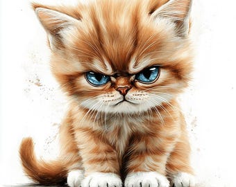 10 Super Grumpy Kitten Clipart, 10 High Quality JPGs, Digital Download, Fluffy Kitten, Watercolor Clipart, Paper Craft, Junk Journals