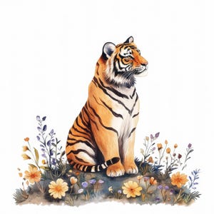 15 Tiger Sitting Clipart, Folk Tiger Clipart, Printable Watercolor Clipart, Junk Journals, Paper Craft, High Quality JPGs, Digital Download