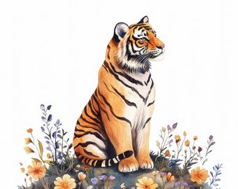 15 imágenes prediseñadas de tigre sentado, imágenes prediseñadas de tigre popular, imágenes prediseñadas de acuarela imprimibles, revistas basura, manualidades de papel, archivos JPG de alta calidad, descarga digital