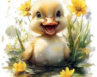 12 Happy Duckling Clipart, Paper Craft, Printable Watercolor Clipart, High Quality JPGs, Junk Journals, Duck Clip art, Digital Download