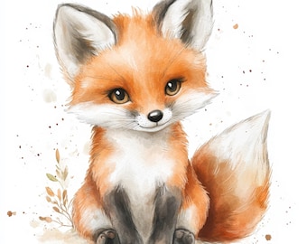 10 clipart fofos de raposas bebês, clipart em aquarela, clipart para chá de bebê, JPGs de raposas bebês, download instantâneo, uso comercial, raposa de berçário, filhote de animal